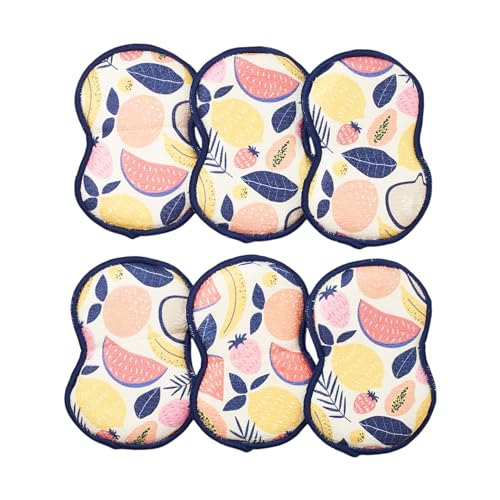 Sponge Set in Fruit, 6 Pack Super Absorbent Washable Reusable Cleaning Sponges Made from Recycled Materials, Durable Eco Friendly Kitchen Sponges - color: Fruit