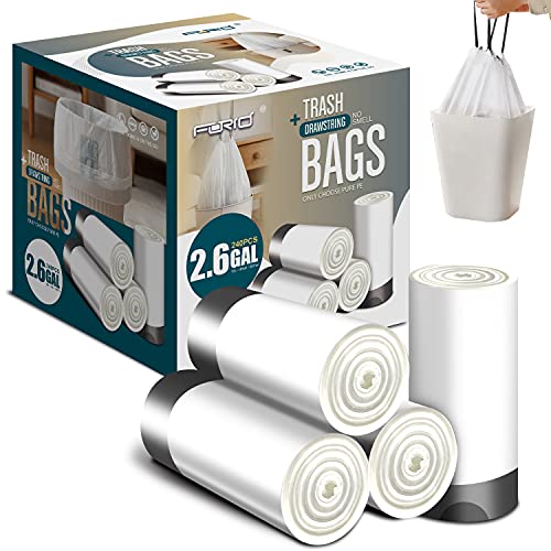 FORID Small Drawstring Trash Bags - 2.6 Gallon White Garbage Bags 240 Count, Durable & Thick Bags, Multipurpose Use - color: Most Value: 2.6 Gallon - 240 Pack