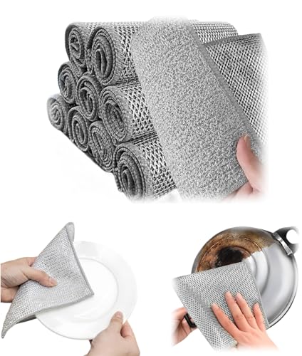 Stainless Steel Scrubber and Cleaning Rags - Non Scratch Wire Dishcloth for Washing Dishes, Steel Wool Scrubber and Dish Towels for Kitchen (6PCS) - size: 6PCS