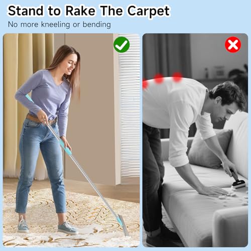 Carpet Rake for Pet Hair Removal，SANLIKE Reusable Pet Hair Remover with Adjustable Long Handle,Carpet Scraper Rake Dog Cat Hair Remover Tool for Rugs, Mats,Couch, Furniture
