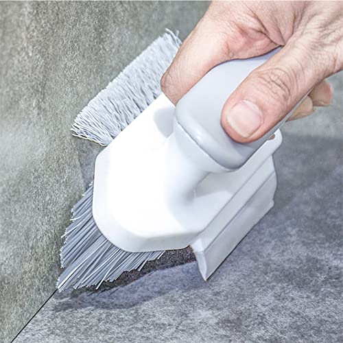 Cleaning Brushes 4-in-1 Floor Scrub Brush with Squeegee V-Shape Gap Scrub Brush Tile Grout Cleaner Brush Corner Crevice Scrubber Baseboards Brush Tool Groove Brush Multi-purpose Scrubbing Tools, White - color: White
