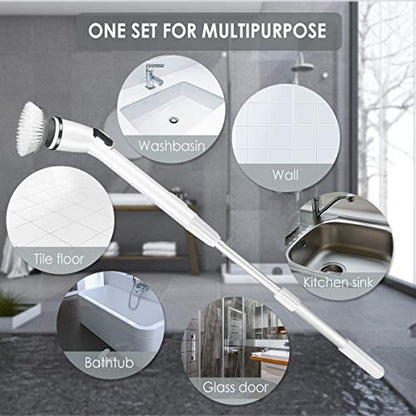 Electric Spin Scrubber, 2020 Upgraded Cordless Shower Scrubber, 360 Power Bathroom Scrubber with 3 Replaceable Cleaning Brush Head and Adjustable Extension Handle for Tub, Tile, Floor