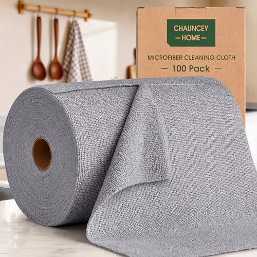 Microfiber Cleaning Cloth Roll - 100 Pack Tear Away Microfiber Paper Towels, Reusable, Washable, Scratch-Free, Kitchen Towels for Car, Home, Kitchen, Glass, Dishes(Cloud Gray) - color: Cloud Gray