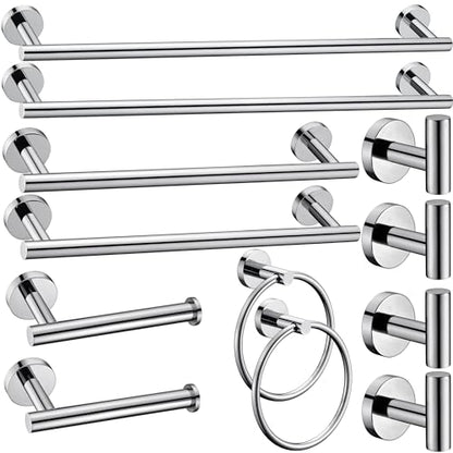 12 Pieces Polished Chrome Bathroom Hardware Accessories Set Hand Towel Ring 16&23.6 inch Round Towel Bar Toilet Paper Holder Towel Hooks 4 Pieces SUS 304 Stainless Steel,Heavy Duty,Wall Mounted - color: Polished Chrome, size: 12 piece 24"