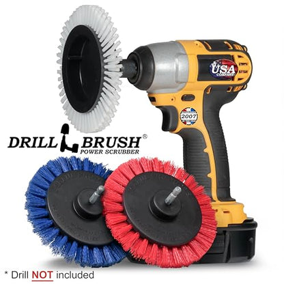 Drillbrush Drill Powered Crevice Cleaning Tool Variety Pack - Interior Car Detailing Kit Drill Brush Set - Soft, Medium, and Hard Bristle Crevice Cleaning Brush Attachments - Car Detailing Supplies - size: edge brush (WBR)