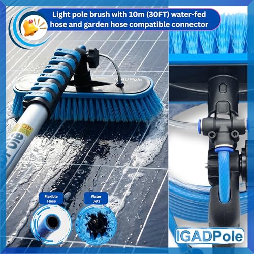 IGADPole 24 FT Water-Fed Washing Kit with Soap-Dispenser, Brush, 10″ Squeegee & Cobweb Duster for Windows, Gutters, Solar Panels & Exterior Walls - size: 24 ft Pole