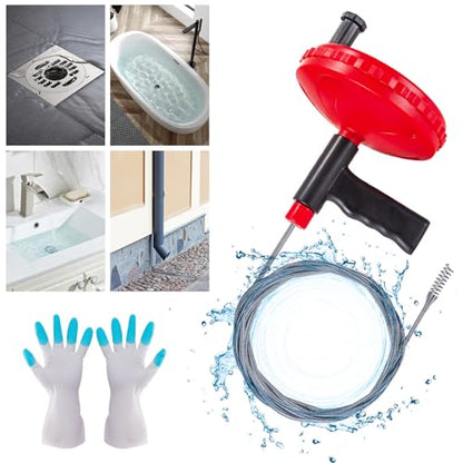 20FT Drain Auger Plumbing Snake Drain Hair Clog Removal Tool drain snake clog removal hair removel | Use Manually or Powered for Bathtub Drain, Bathroom Sink, Kitchen Cleaning with Gloves(20ft/6M-Red) - color: Drain Auger-Red, style: 20ft/6M Stainless Ste