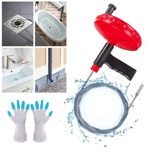 30 Feet Drain Snake Auger Drain Toilet Snake Drain Clog Plumbing Snake Drain Hair Clog Removal Tool | Use Manually or Powered for Bathtub Drain Snake Bathroom Sink Kitchen Cleaning with Gloves(30ft/9M-Black) - color: Drain Auger-Black, style: 30ft/9M Stai