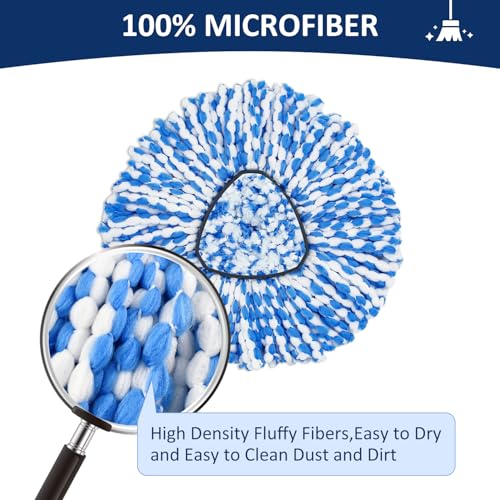 6 Pack Spin Mop Replace Head 𝐎𝐍𝐋𝐘 for O-cedar RinseClean 2 Tank Spin Mop,Mop Head Refill Replacement For O-cedar RinseClean 2 Tank System - Easy to Replace,100% Microfiber, All Floor Surface Clean - color: 6 Pack Blue & White