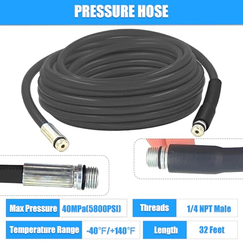 Dryer Vent Cleaner Kit: 32ft Pressure Hose + 1/4 Air Quick Connect + 2 Jetter Nozzle for Powerful Lint Removal, Fire Hazard Reduction & Energy Savings – Ideal for Cleaning Long Dryer Ducts - color: Black