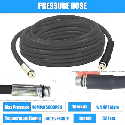 Dryer Vent Cleaner Kit: 32ft Pressure Hose + 1/4 Air Quick Connect + 2 Jetter Nozzle for Powerful Lint Removal, Fire Hazard Reduction & Energy Savings – Ideal for Cleaning Long Dryer Ducts - color: Black