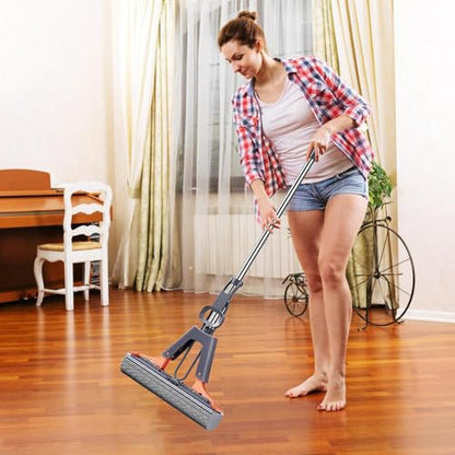 Squeeze Mop – Effective Floor Mop, Easy Squeeze Cleaning Tool | PVA Sponge Mop with Extendable Handle, 2 Refill Sponge Heads Included, Absorbent Roller Mop for Kitchen, Bathroom, and Balcony - size: 38cm