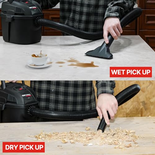 Shop-Vac 2021005 1 Gallon Micro Wet/Dry Vacuum, 1.0 Peak HP, 1.25 Inch Diameter x 4 Foot Hose, 6 Foot Cord, Lightweight and Portable, Quick Wet/Dry Pickup