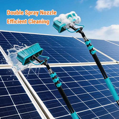 Water Fed Pole Kit, 24FT Solar Panel Cleaning Pole with Extendable Handle, 180° Rotatable Brush Head & 65.6FT Hose, Household & Outdoor Window Cleaner Tool for Caravan Solar Panel Deck - size: 24FT