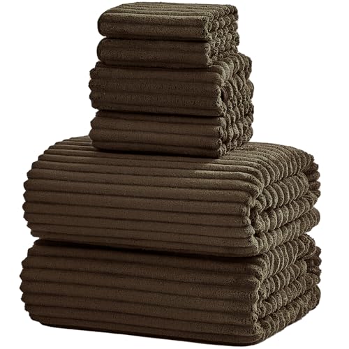 6-Piece Bath Towel Set(30"x60"), 2 Large Bath Towel Sheets, 2 Hand Towels and 2 Washcloths - Highly Absorbent Quick Dry Microfiber,Ultra Soft Towel Set for Bathroom (Brown - color: Brown, size: 30x60 Bath Towel Set of 6