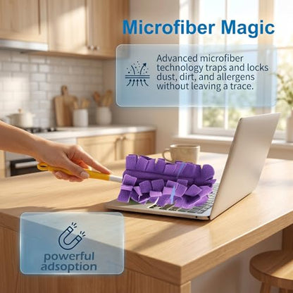 Reusable Duster Refills Compatible, 360° Cleaning Fleece Refills Washable Duster Pads with Handle Included, Reusable Duster Refill Compatible for Furniture, Home Cleaning,Fan, Blinds (1)