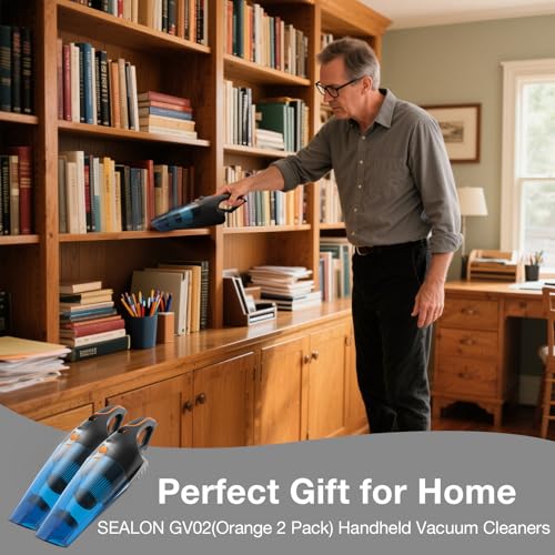 SEALON GV02 Handheld Rechargeable Car Vacuum Cleaner, 10KPa Vacuum Cleaner and Air Duster, High Power Hand Held Vacuum with LED Light and Multi-Nozzles for Car, Home, Office, Pet （Orange 2 Pack） - color: Gv02-orange-2