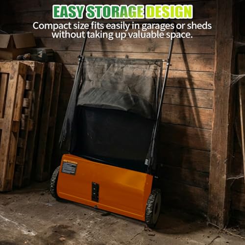 PPOLB 26" Push Lawn Sweeper, 7 cu.ft Large Capacity Yard Sweeper Push, 5:1 High-Density 4 Brushes, Adjustable Height, Heavy Duty Leaf Collector with Detachable Hopper, Rubber Wheels, Ergonomic Handle - color: Orange