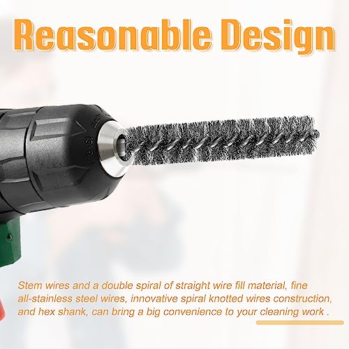 Geiserailie Bore Brush Bristles Wire Brush for Power Drill Cleaning Wire with Hex Shank Handle for Power Drill Cleaning(20 Pieces,Stainless Steel) - style: Stainless Steel