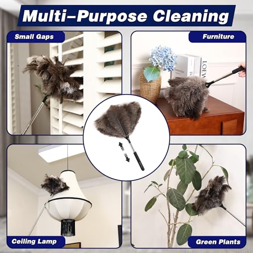 Soarer Extendable Ostrich Feather Duster - 40 inches Fluffy Long Handle Reusable Feather Duster for Cleaning Ceiling Fan,Pendant lamp, High Ceiling, Blinds, Furniture - color: 40inch Single