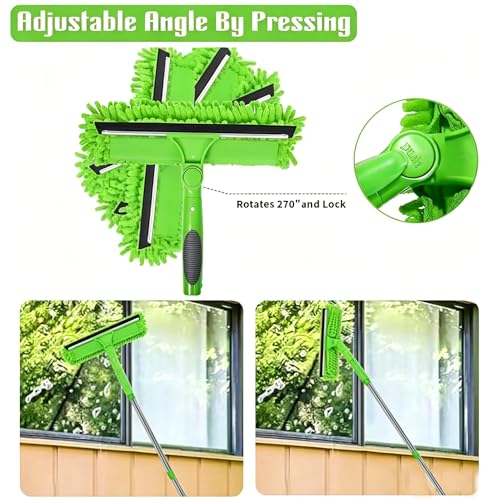 68'' Window Squeegee Cleaner Kit - 2-in-1 Rotatable Window Cleaning Tool with Extension Pole, Professional Streak-Free Squeegee with Bendable Head for Indoor/Outdoor Windows Car Glass (Green, 38.45FT) - color: Green