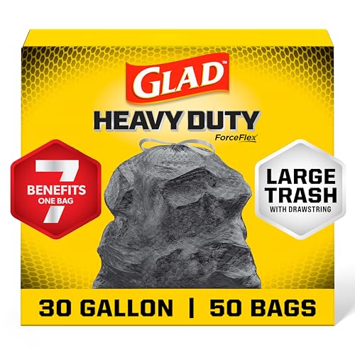 Glad Large 30 Gallon Trash Bags, Unscented Heavy Duty Garbage Bags, Forceflex with Drawstring, 50 Count (Packaging May Vary) - size: 50 Count (Pack of 1)