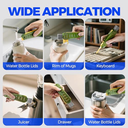 6 Pack Holikme 4 in 1 Cup Lid Cleaning Brush Set with 3 Straws, Multifunctional Bottle Brush, Silicone Cup Lid Gap Cleaner, Bristle Crevice Cleaning Brush, Olive - color: Olive