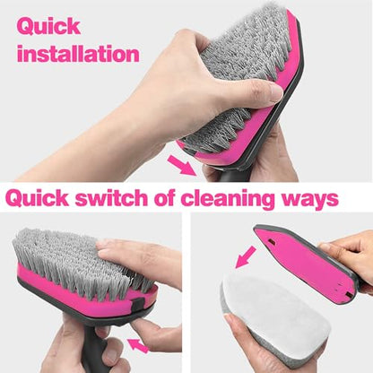NEWE Shower Cleaner Brush, Tub Tile Scrubber with Telescopic Long Handle 60 inches, 4 Scrub Heads for Cleaning Bathroom Bathtub Floor Baseboard Sink Kitchen Toilet (Grey Red)