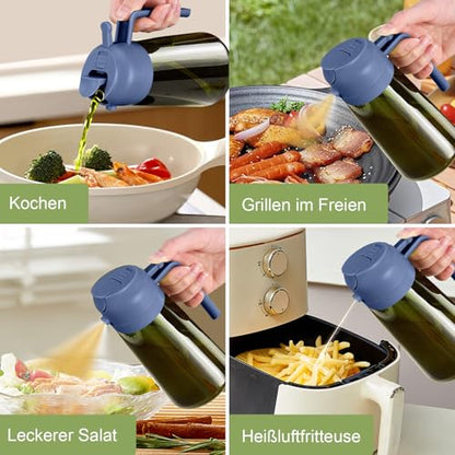 YARRAMATE 2Pcs 16oz/470ml Dark Green Oil Sprayer for Cooking with Stickers, Food-grade Premium 2 in 1 Olive Oil Dispenser Bottle for Kitchen Gadgets, Air Fryer, Salad, Frying, BBQ (Black&Navy) - color: 19_2Pcs Black&Navy