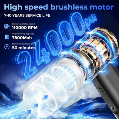 Handheld Vacuum for Car, 24000Pa Cordless Car Vacuum Cleaner with Blower and Inflator, Lightweight Portable Vacuum for Pet Hair, Crumbs, Keyboard, Sofa, Black