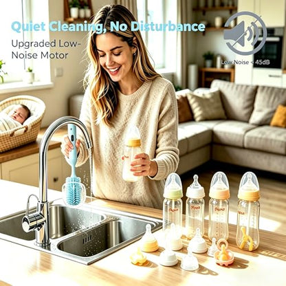 Rechargeable Electric Bottle Brush with 2 Speeds Powerful Automatic Bottle Cleaner,BPA-Free Silicone Spinning Design, Wall Mount & Straw Cleaner,Suitable for Baby Bottles & Kitchen (Alan+Alan) - color: Alan+alan