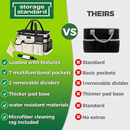 Cleaning Caddy Organizer with Handle - Large Caddy Bag for House & Bathroom Cleaning Supplies, 15 x 8 x 10.5 inches Cleaning Supply Caddy, Housekeeping Tote with Adjustable Strap - Beige