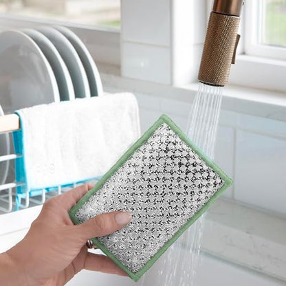 OGGI Bambou Odor-Free Scrubbing Sponges - Natural Scrub Sponges for Dishes, 91% Bamboo-Derived Rayon Cellulose Fiber, Reusable, Absorbent, Durable Scrubbers, Non-Scratch, Washable - 3 pcs, 7x4 - color: White/Sage