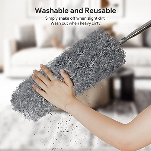 DELUX Microfiber Feather Duster,7 PCS Reusable Bendable Washable Cobweb Duster with 100 inches Extra Long Extension Pole for Cleaning Ceiling Fan, High Ceiling, Blinds, Furniture & Cars - color: 7pc-gray