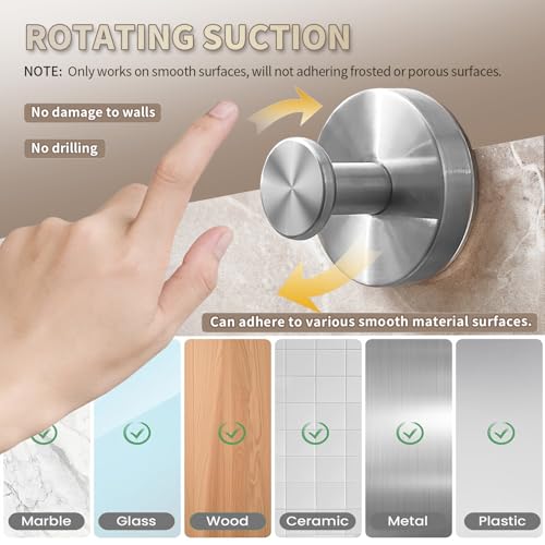 2026 Upgraded Drill-Free Suction Cup Hooks, Stainless Steel Suction Cup Hooks for Shower, Mirror, Wall, Bathroom, Glass, Hanging Towels - 4 Pack, Gold - color: Gold