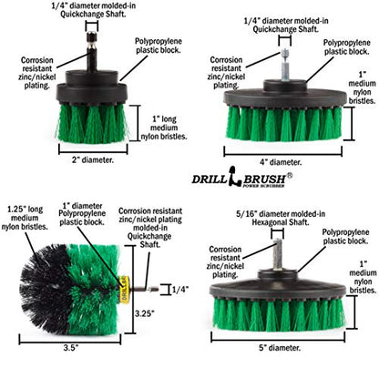 Drillbrush 4 Piece Bundle - Add a 5-inch Flat hex Shaft Brush to Our 3 Piece Drill Brush Kitchen Scrubbing Kit