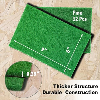 12-Pack 6"x9" Non-Woven Scuff Pads - Green P240 Aluminum Oxide Abrasive for General Cleanup, Scouring, Sanding - Automotive, Auto Body, Woodworking, Surface Preparation (Green) - color: Green