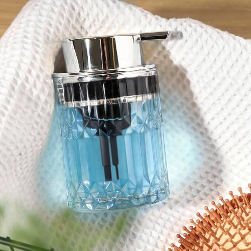 RYTOXILO Foaming Soap Dispenser, Clear Glass Foam Hand Soap Dispenser for Bathroom, Refillable 7.8 Fl Oz Foamy Pump Bottle with Plastic Sliver Pump, Modern Dish Soap Foam Dispenser Container