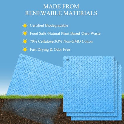Swedish Kitchen Dish Cloths - 6 Pack Reusable Paper Towels for Counters & Dishes - Eco Friendly Cellulose Sponge Cloth (Blue) - color: K-blue