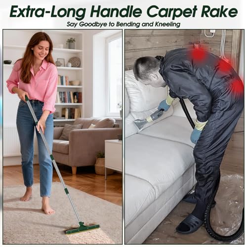 Carpet Rake for Pet Hair Removal, 60’’ Dual-Side Pet Hair Removal Tool with Adjustable Handle, 3 in 1 Reusable Lint Remover Dog Cat Fur Remover Broom for Rugs, Mats, Beds, Stairs, Couch