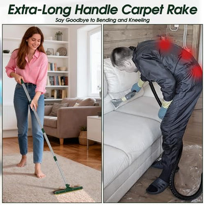 Carpet Rake for Pet Hair Removal, 60’’ Dual-Side Pet Hair Removal Tool with Adjustable Handle, 3 in 1 Reusable Lint Remover Dog Cat Fur Remover Broom for Rugs, Mats, Beds, Stairs, Couch