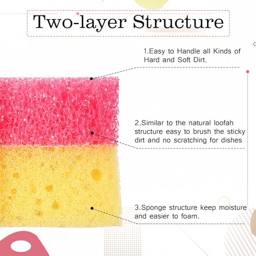 FillTouch 3 Pcs Dual Sided Scrub Sponge Multi Functional Cute Temperature Sensitive Non Scratch Dish Sponge for Washing Dishes Kitchen Bathroom(Cat,Pink, Yellow, Purple) - color: Pink, Yellow, Purple, style: Cat
