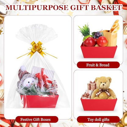 AFOROEOA 6PACK Red Baskets For Gifts Empty, 10x12”Thick Gift Basket with 6Bows 6Bags Empty Gift Baskets for Christmas, Easter, Birthdays, Valentine’s Day Wrapping Gift - color: 6PACK Red