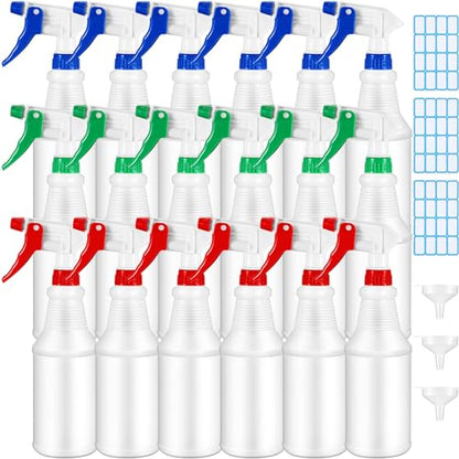 Yinder 18 Pcs 16 Oz Plastic Spray Bottle Bulk Empty Refillable Spray Bottles for Cleaning Solution Leak Proof Water Sprayer with Adjustable Nozzle Mist/Stream Mode(Red, Blue, Green) - color: Red, Blue, Green