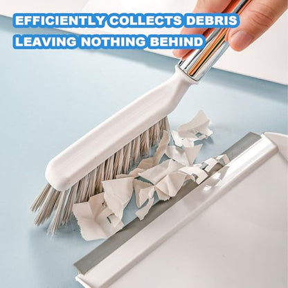 Small Broom with Dustpan Combo Set Mini Broom and Brush Set Hand Sweeper for Cleaning Desk Office Kitchen Pet Nest (White) - color: White