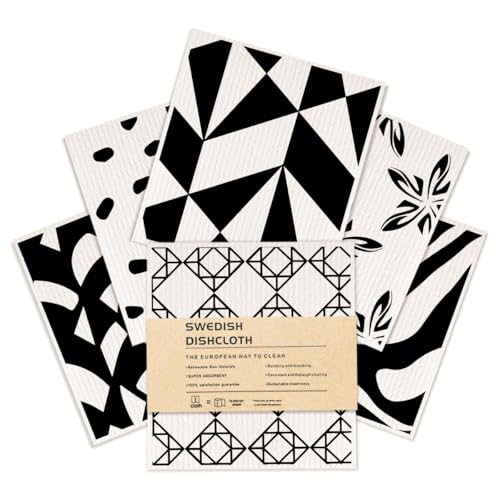 Swedish Dishcloths 6 Pack Black White Geometric, Reusable Washable Absorbent Cellulose Sponge Cloths, No Odor Eco Dish Towels for Kitchen Dish Washing, Home Cleaning, Kitchen Gifts for Women - color: Multi 1530