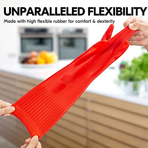 Vgo... 1-Pair Dishwashing Gloves, Reusable Household Gloves, Kitchen Gloves, Long Sleeve, Thick Latex, Cleaning, Washing, Working, Painting, Gardening, Pet Care (Size S,Red, RB2143) - size: Small