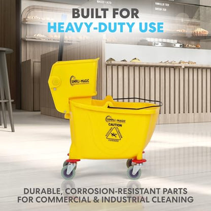 Simpli-Magic Side Press Wringer Combo Commercial Mop Bucket on Wheels, 35 Quart,Yellow, Including Wet Floor Caution Sign and Set, Polyethylene - color: Yellow Bucket, size: 35Q Capacity