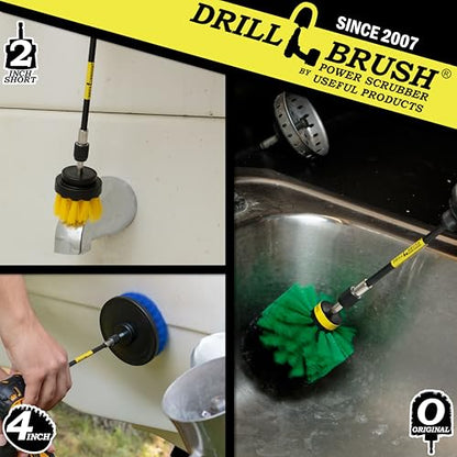 Drillbrush Shower Scrubber Drill Attachment - Car Detailing Tools - Dishwasher Safe Drill Brush Scrubber For Cleaning Tubs, Sinks, Tile, Grout, Flooring, Carpet, Leather, Seats, Boats, Kitchens, Ovens - color: Yellow, Green, Blue