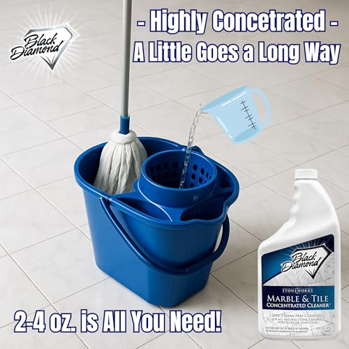 Black Diamond Stoneworks Marble & Tile Floor Cleaner Concentrate, pH Neutral, Streak-Free & No-Rinse Formula for Granite, Travertine, Limestone, Slate, Ceramic & Porcelain Floors (1 Quart) - size: 32 Fl Oz (Pack of 1)